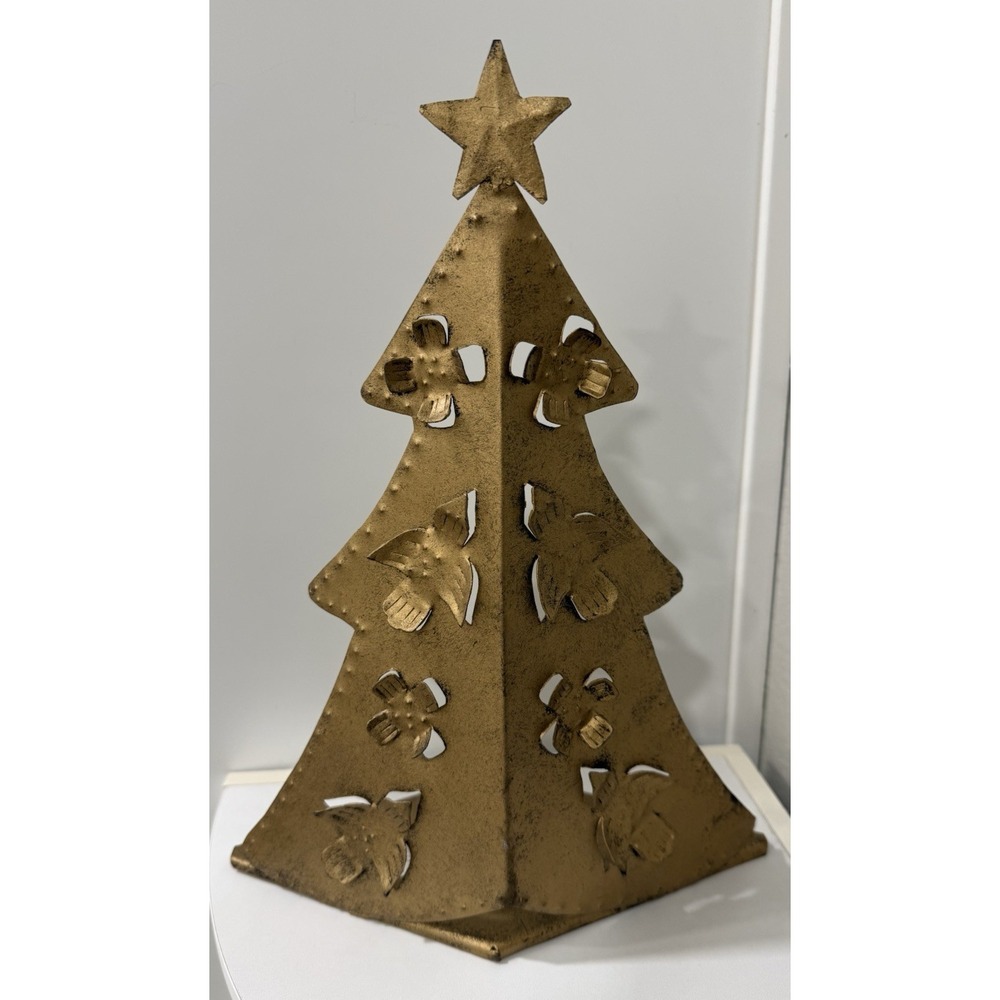 Hosley USA 13" Heavy Metal Gold Christmas Tree Decor Tea Light Candle Holiday